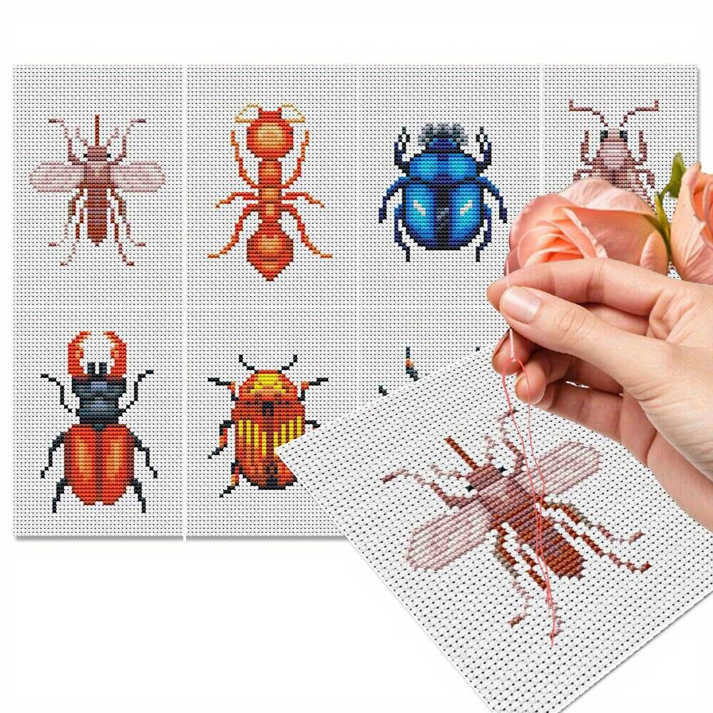Photography Geometry - 8Pcs Insect Cross Stitch Embroidery Kit