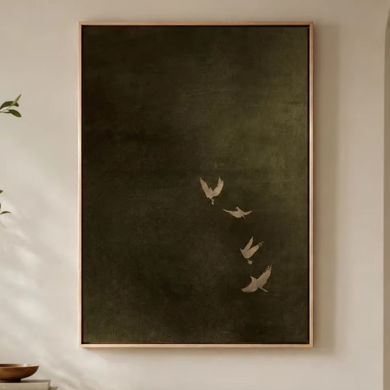 Olive Green Bird Canvas Art, D - Photography Night ulasan dan harga