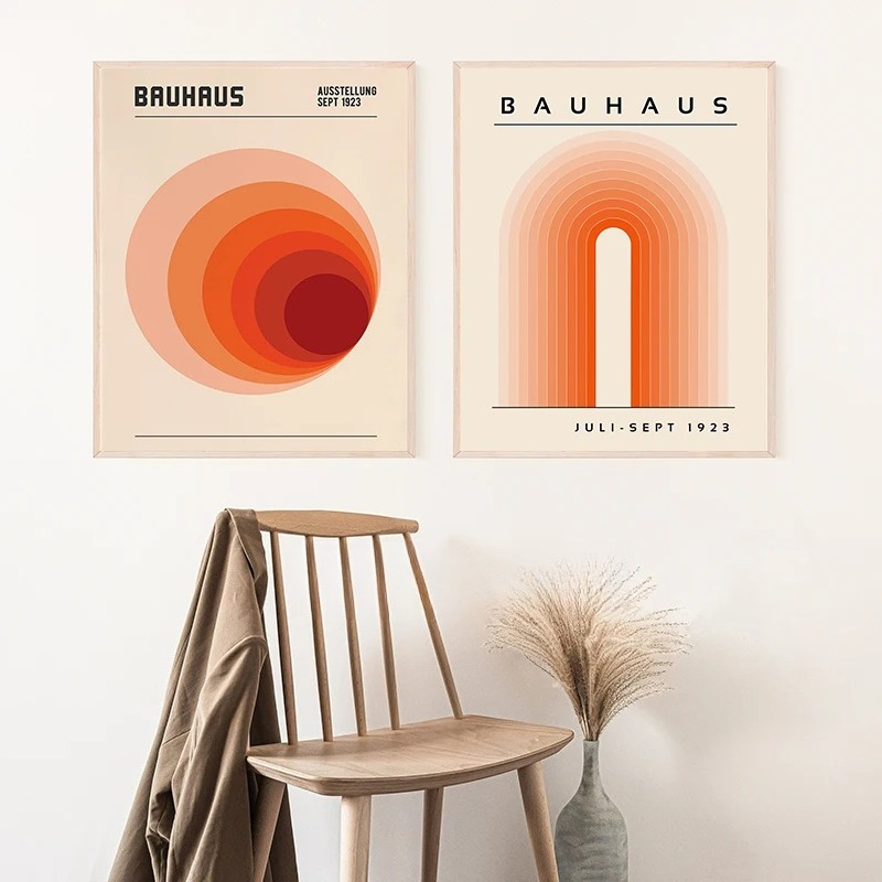 Orange Bauhaus Retro Art Print - Photography Geometry ulasan dan harga
